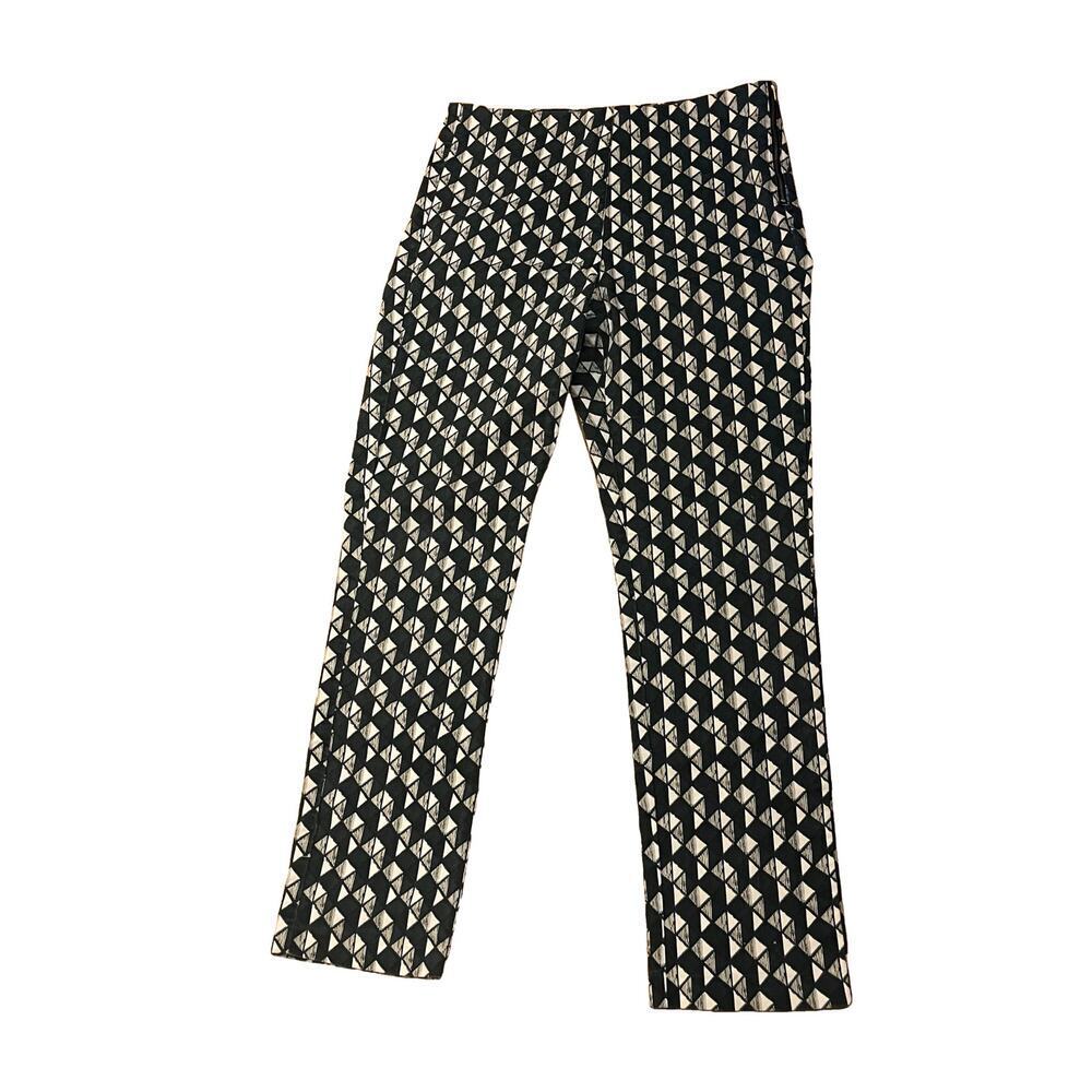 H&M Skinny Fit Geometric Print Pants Green Trousers Size 12 - Picture 4 of 11